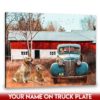 Hayooo Personalized Canvas Name On Truck Peaceful Truck And Golden In Front Of Barn Wall Art