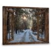 Hayooo Brown Faux Window Canvas Morning Road In Winter Forest Wall Art For Home Decor