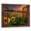Hayooo Mother's Day Gardening Gifts Sunflower Field Wall Art Faux Window Canvas Summer Home Decor
