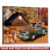 Hayooo Customized Family Name Canvas Autumn Country Scene With Pickup Truck And Retriever Wall Art For Home Decor