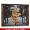 Hayooo Faux Window Canvas Personalized Wooden Sign With Winter Road Wall Art For Home Decor