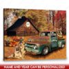 Hayooo Customized Family Name Canvas Autumn Country Scene With Pickup Truck And German Shepherd Wall Art For Home Decor