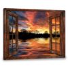 Hayooo Faux Window Canvas Gorgeous Lake Scene Wall Art For Home Decor