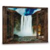 Hayooo Brown Faux Window Canvas Beautiful Waterfall Scene Wall Art For Home Decor
