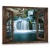 Hayooo Brown Faux Window Canvas Fresh Waterfall Scene Wall Art For Home Decor