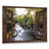 Hayooo Brown Faux Window Canvas Morning Waterfall Scene Wall Art For Home Decor
