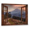 Hayooo Faux Window Canvas Beautiful Volcano Scenery Wall Art For Home Decor