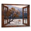 Hayooo Faux Window Canvas Gorgeous Autumn Lake Scene Wall Art For Home Decor