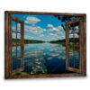 Hayooo Faux Window Canvas Peaceful Lake Scene Wall Art For Home Decor