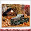 Hayooo Personalized Canvas Autumn Barn With Chevy Pickup Truck And Retriever Dogs Wall Art For Home Decor