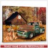 Hayooo Personalized Canvas Sunflower Barn With Rustic Pickup Truck And Retriever Dogs Wall Art For Home Decor