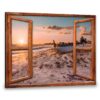 Hayooo Faux Window Canvas Beautiful Morning Seashore With Small Boat Wall Art For Home Decor