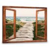 Hayooo Faux Window Canvas Beautiful Beach Aisle With Green Grass Wall Art For Home Decor