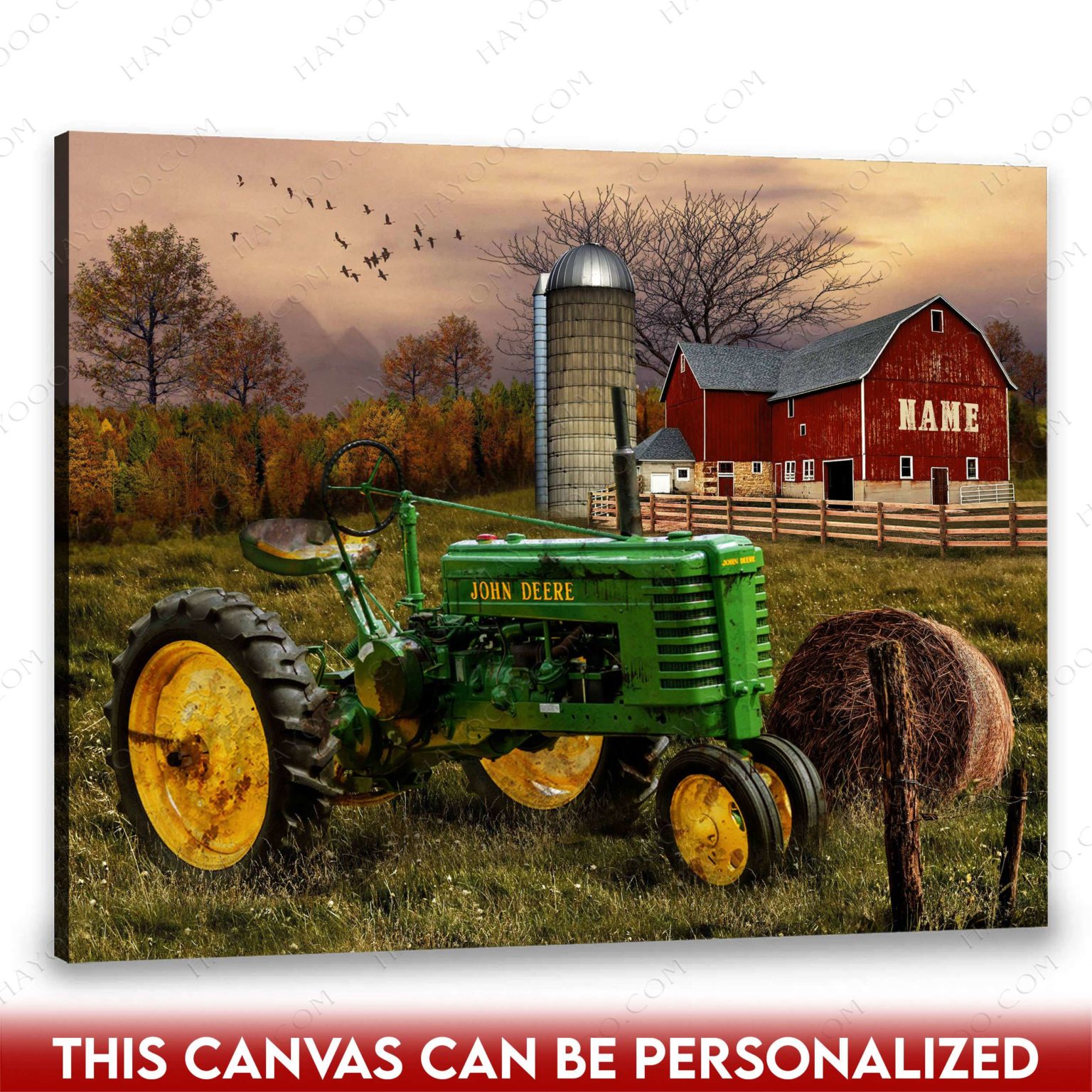 Hayooo Customized Farmhouse Canvas With Tractor And Rustic Barn Wall