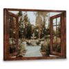 Hayooo Faux Window Canvas Beautiful Flower Garden In The Afternoon Wall Art For Home Decor
