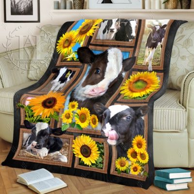 Cute Cows Sunflowers Blanket