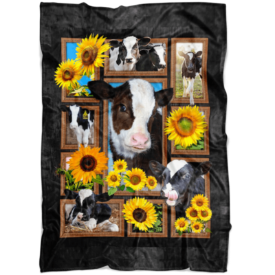 Cute Cows Sunflowers Blanket