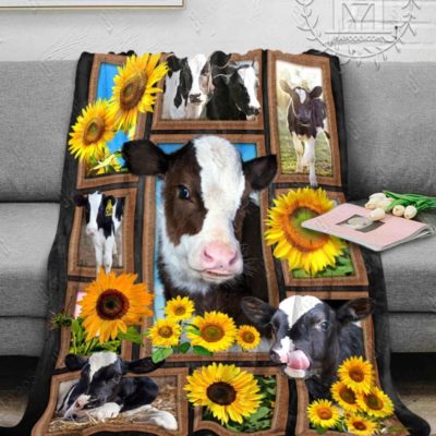 Cute Cows Sunflowers Blanket