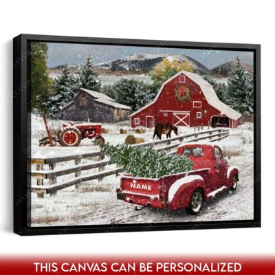 christmas pickup truck with tree