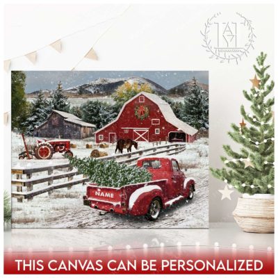 christmas pickup truck with tree