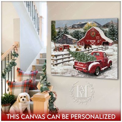 christmas pickup truck with tree