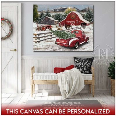 christmas pickup truck with tree