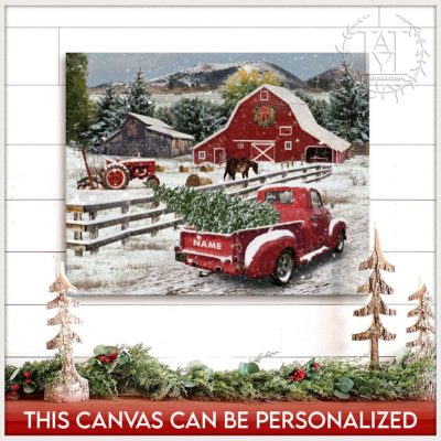 christmas pickup truck with tree