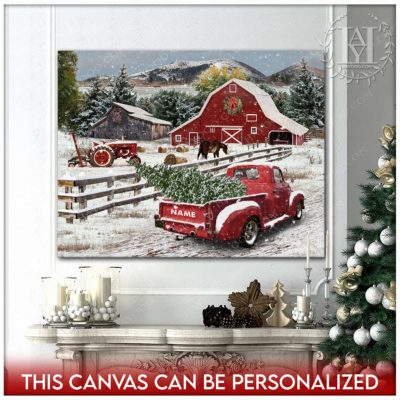 christmas pickup truck with tree