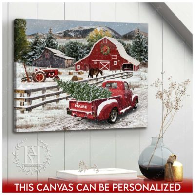 christmas pickup truck with tree