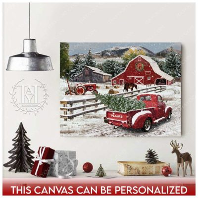 christmas pickup truck with tree