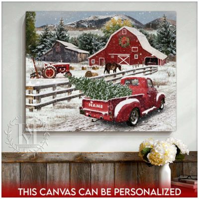 christmas pickup truck with tree