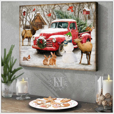 vintage white christmas truck