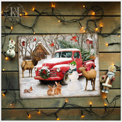 vintage white christmas truck