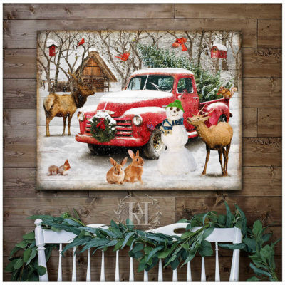 vintage white christmas truck