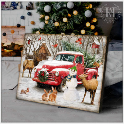 vintage white christmas truck