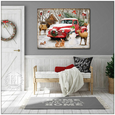 vintage white christmas truck