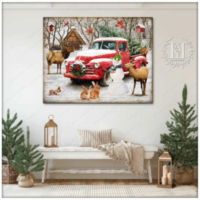 vintage white christmas truck