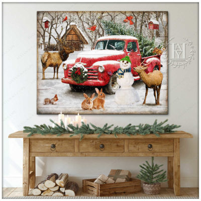 vintage white christmas truck