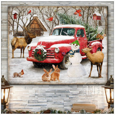 vintage white christmas truck