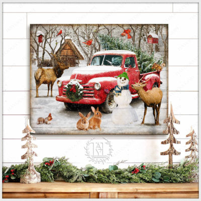 vintage white christmas truck