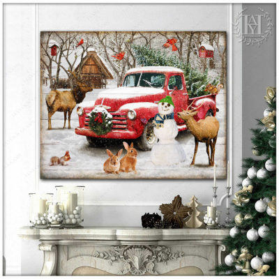 vintage white christmas truck