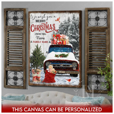 christmas red truck canvas