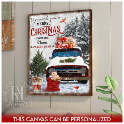christmas red truck canvas