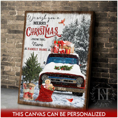 christmas red truck canvas