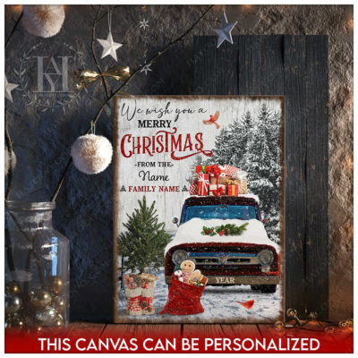christmas red truck canvas