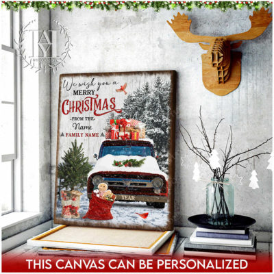 christmas red truck canvas