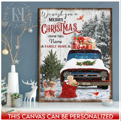 christmas red truck canvas
