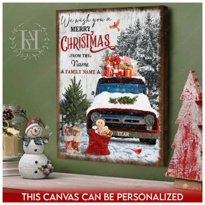 christmas red truck canvas