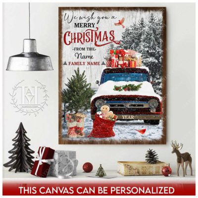 christmas red truck canvas