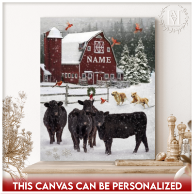 snowy barn canvas